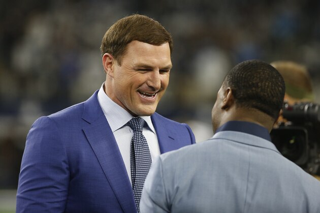 Former NFL player Jason Witten walks on the field before the first half of an NFL football game between the Dallas Cowboys and the Tennessee Titans, Monday, Nov. 5, 2018, in Arlington, Texas. (AP Photo/Ron Jenkins)
