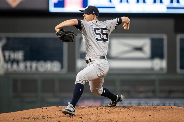 MINNEAPOLIS, MN-SEPTEMBER 11: Sonny Gray #55 of the New York Yankees pitches against the Minnesota Twins on September 11, 2018 at Target Field in Minneapolis, Minnesota. The Twins defeated the Yankees 10-5. (Photo by Brace Hemmelgarn/Minnesota Twins/Getty Images)