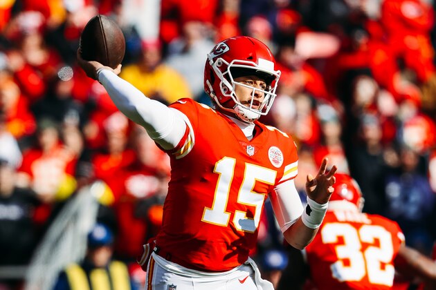 KANSAS CITY, MO - DECEMBER 9: Patrick Mahomes #15 of the Kansas City Chiefs throws a pass during the first quarter of the game against the Baltimore Ravens at Arrowhead Stadium on December 9, 2018 in Kansas City, Missouri. (Photo by Jamie Squire/Getty Images)