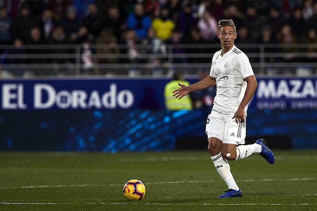 HUESCA, SPAIN - DECEMBER 09: Marcos Llorente of Real Madrid looks for a teammate during the La Liga match between Sociedad Deportiva Huesca and Real Madrid at Estadio El Alcoraz on December 09, 2018 in Huesca, Spain. (Photo by Quality Sport Images/Getty Images)