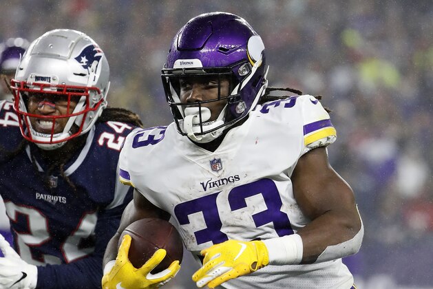 Minnesota Vikings' Dalvin Cook runs against the New England Patriots during an NFL football game at Gillette Stadium, Sunday, Dec. 2, 2018 in Foxborough, Mass. (Winslow Townson/AP Images for Panini)