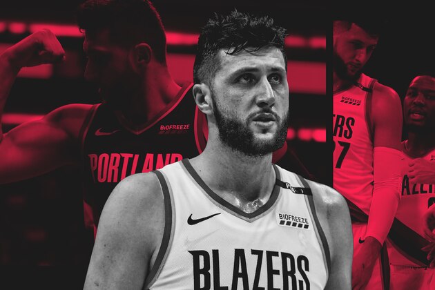 OAKLAND, CA - NOVEMBER 23: Jusuf Nurkic #27 celebrates with Damian Lillard #0 of the Portland Trail Blazers during the game against the Golden State Warriors at ORACLE Arena on November 23, 2018 in Oakland, California. NOTE TO USER: User expressly acknowledges and agrees that, by downloading and or using this photograph, User is consenting to the terms and conditions of the Getty Images License Agreement. (Photo by Lachlan Cunningham/Getty Images)