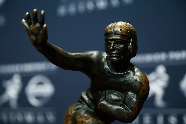 NEW YORK, NY - DECEMBER 08:  The Heisman Trophy is displayed at a press conference for the 2018 Heisman Trophy Presentationon December 8, 2018 in New York City.  (Photo by Mike Stobe/Getty Images)