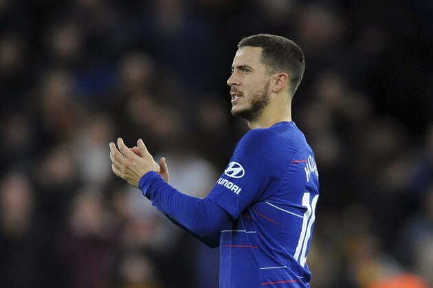 Chelsea's Eden Hazard during the English Premier League soccer match between Wolverhampton Wanderers and Chelsea at the Molineux Stadium in Wolverhampton, England, Wednesday, Dec. 5, 2018. (AP Photo/Rui Vieira)