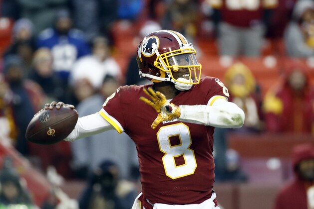 Washington Redskins quarterback Josh Johnson (8) throws during the second half of an NFL football game against the New York Giants, Sunday, Dec. 9, 2018, in Landover, Md. (AP Photo/Patrick Semansky)