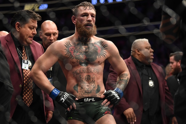LAS VEGAS, NV - OCTOBER 06:  Conor McGregor of Ireland is involved in a post-fight incident following his loss to Khabib Nurmagomedov of Russia in their UFC lightweight championship bout during the UFC 229 event inside T-Mobile Arena on October 6, 2018 in Las Vegas, Nevada. (Photo by Jeff Bottari/Zuffa LLC/Zuffa LLC via Getty Images)