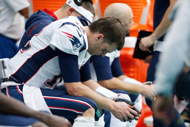 MIAMI, FL - DECEMBER 09:  Tom Brady #12 of the New England Patriots reacts on the sidelines in the second half against the Miami Dolphins at Hard Rock Stadium on December 9, 2018 in Miami, Florida.  (Photo by Michael Reaves/Getty Images)