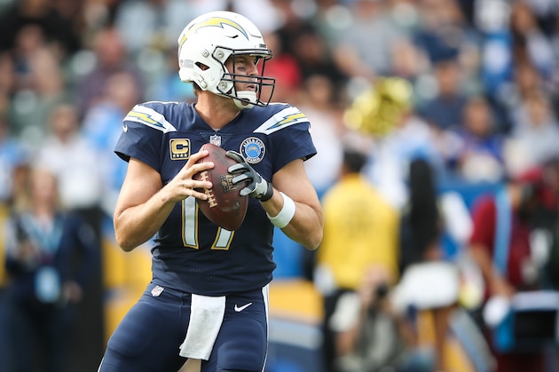 CARSON, CA - DECEMBER 09: Quarterback Philip Rivers #17 of the Los Angeles Chargers looks to make a pass in the first quarter against the Cincinnati Bengals at StubHub Center on December 9, 2018 in Carson, California. (Photo by Sean M. Haffey/Getty Images)