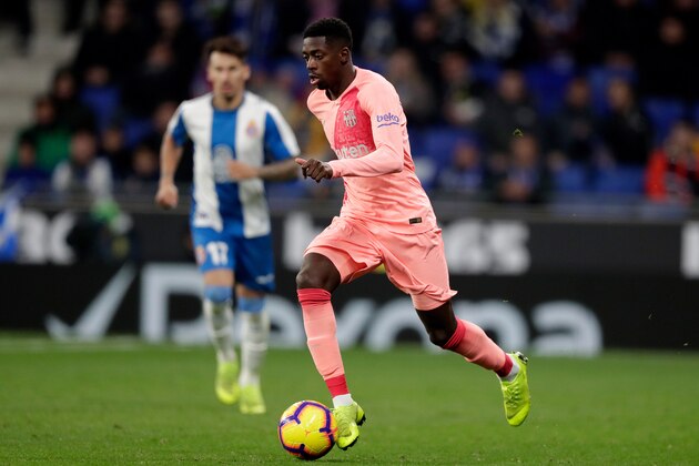 CORNELLA, SPAIN - DECEMBER 8: Ousmane Dembele of FC Barcelona during the La Liga Santander  match between Espanyol v FC Barcelona at the RCDE Stadium on December 8, 2018 in Cornella Spain (Photo by Jeroen Meuwsen/Soccrates/Getty Images)