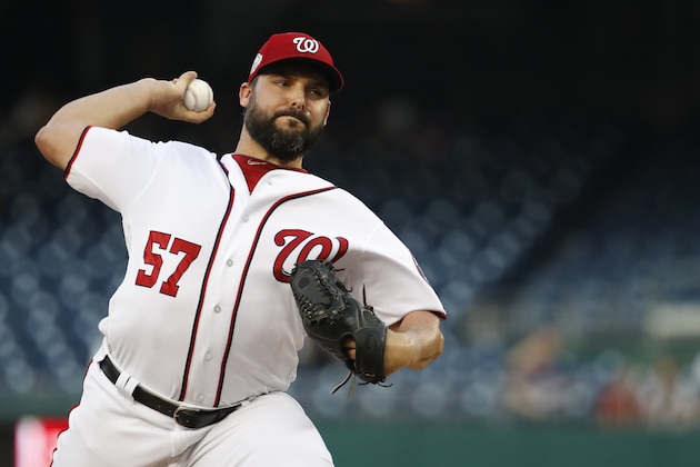 WASHINGTON, DC - SEPTEMBER 05: Starting pitcher Tanner Roark #57 of the Washington Nationals pitches in the first inning against the St. Louis Cardinals at Nationals Park on September 5, 2018 in Washington, DC. (Photo by Patrick McDermott/Getty Images)