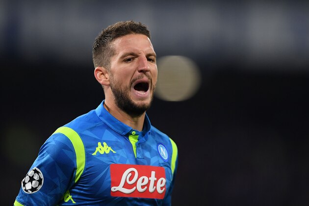 NAPLES, ITALY - NOVEMBER 28:  Dries Mertens of SSC Napoli in action during the Group C match of the UEFA Champions League between SSC Napoli and Red Star Belgrade at Stadio San Paolo on November 28, 2018 in Naples, Italy.  (Photo by Francesco Pecoraro/Getty Images)