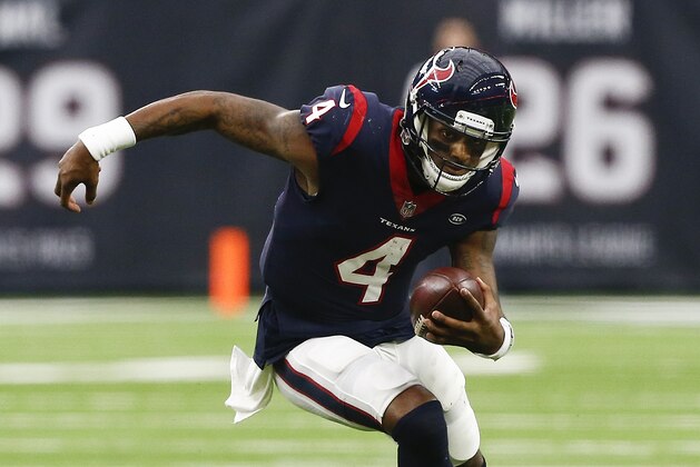 HOUSTON, TX - DECEMBER 09:  Deshaun Watson #4 of the Houston Texans rushes with the ball against the Indianapolis Colts during the first quarter at NRG Stadium on December 9, 2018 in Houston, Texas.  (Photo by Bob Levey/Getty Images)