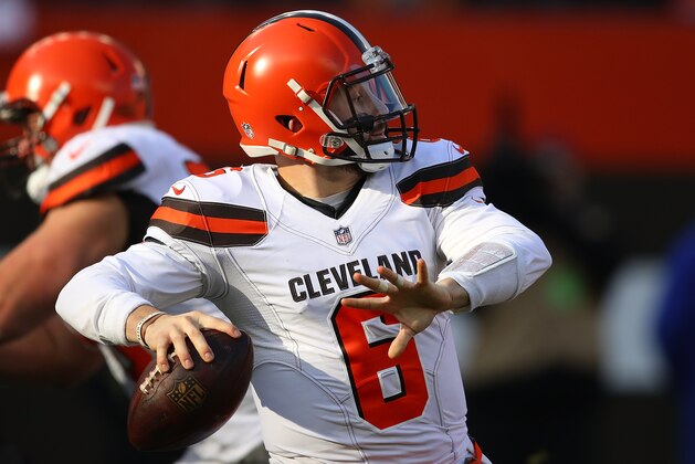 CLEVELAND, OH - DECEMBER 09:  Baker Mayfield #6 of the Cleveland Browns throws a pass during the second quarter against the Carolina Panthers at FirstEnergy Stadium on December 9, 2018 in Cleveland, Ohio. (Photo by Gregory Shamus/Getty Images)