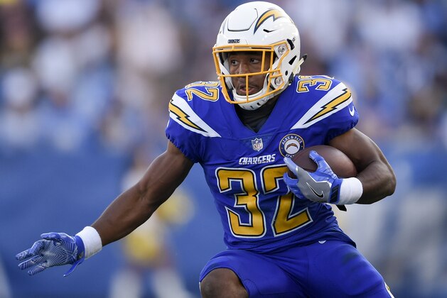 Los Angeles Chargers running back Justin Jackson in action during the second half of an NFL football game against the Arizona Cardinals Sunday, Nov. 25, 2018, in Carson, Calif. (AP Photo/Kelvin Kuo )