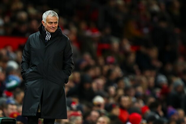 MANCHESTER, ENGLAND - DECEMBER 08: Jose Mourinho the head coach / manager of Manchester United smiles during the Premier League match between Manchester United and Fulham FC at Old Trafford on December 8, 2018 in Manchester, United Kingdom. (Photo by Robbie Jay Barratt - AMA/Getty Images)