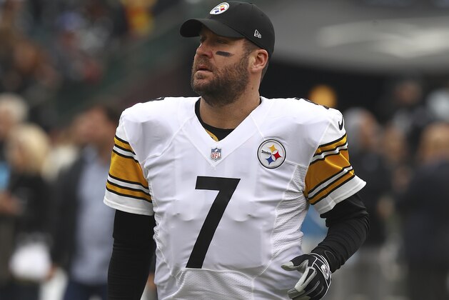 Pittsburgh Steelers quarterback Ben Roethlisberger (7) warms up before an NFL football game against the Oakland Raiders in Oakland, Calif., Sunday, Dec. 9, 2018. (AP Photo/Ben Margot)
