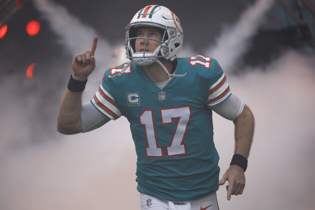 MIAMI GARDENS, FL - DECEMBER 9: Ryan Tannehill #17 of the Miami Dolphins is introduced prior to the NFL game against the New England Patriots on December 9, 2018 at Hard Rock Stadium in Miami Gardens, Florida. The Dolphins defeated the Patriots 34-33. (Photo by Joel Auerbach/Getty Images)