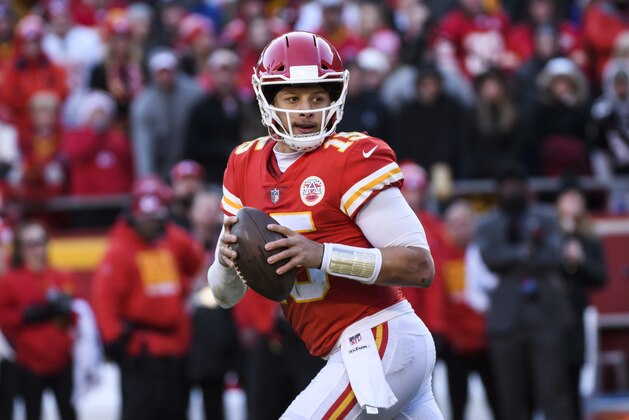 Kansas City Chiefs quarterback Patrick Mahomes (15) during an NFL football game against the Baltimore Ravens in Kansas City, Mo., Sunday, Dec. 9, 2018. (AP Photo/Reed Hoffmann)