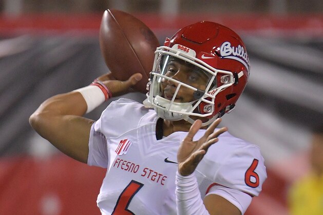 LAS VEGAS, NV - NOVEMBER 03:  Quarterback Marcus McMaryion #6 of the Fresno State Bulldogs warms up before his team's game against the UNLV Rebels at Sam Boyd Stadium on November 3, 2018 in Las Vegas, Nevada.  (Photo by Sam Wasson/Getty Images)