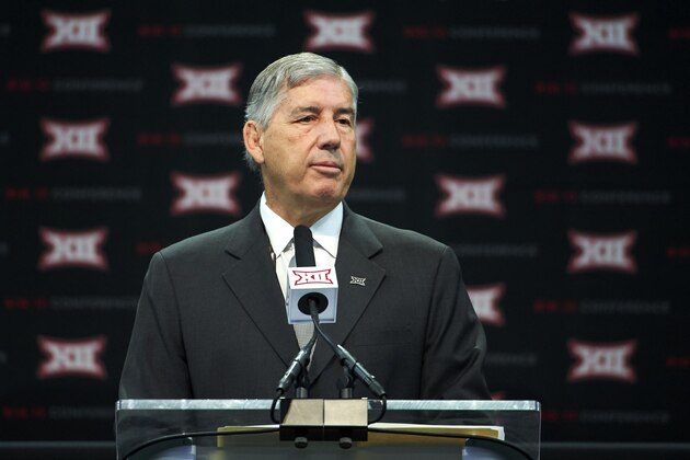 Big 12 commissioner Bob Bowlsby speaks during NCAA college football Big 12 media days in Frisco, Texas, Monday, July 16, 2018. (AP Photo/Cooper Neill)