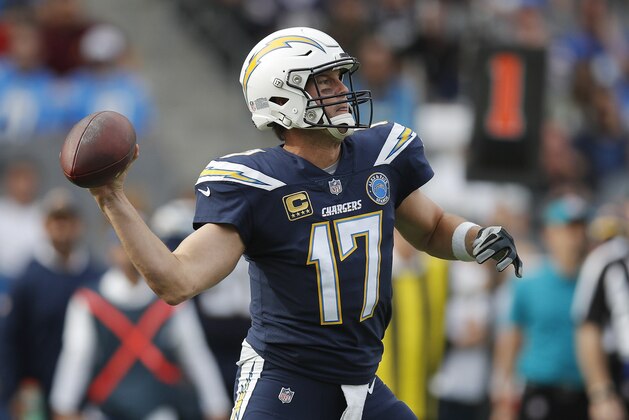 Los Angeles Chargers quarterback Philip Rivers (17) throws against the Cincinnati Bengals during the first half of an NFL football game Sunday, Dec. 9, 2018, in Carson, Calif. (AP Photo/Jae C. Hong )