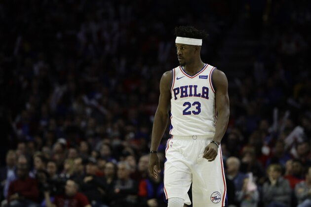 Philadelphia 76ers' Jimmy Butler in action during an NBA basketball game against the Memphis Grizzlies, Sunday, Dec. 2, 2018, in Philadelphia. (AP Photo/Matt Slocum)
