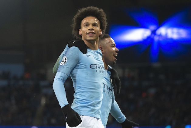 MANCHESTER, ENGLAND - DECEMBER 12: Leroy Sane of Manchester City celebrates after scoring with Gabriel Jesus of Manchester City during the UEFA Champions League Group F match between Manchester City and TSG 1899 Hoffenheim at Etihad Stadium on December 12, 2018 in Manchester, United Kingdom. (Photo by TF-Images/TF-Images via Getty Images) MANCHESTER, ENGLAND - DECEMBER 12: Leroy Sane of Manchester City celebrates after scoring with Gabriel Jesus of Manchester City during the UEFA Champions League Group F match between Manchester City and TSG 1899 Hoffenheim at Etihad Stadium on December 12, 2018 in Manchester, United Kingdom. (Photo by TF-Images/TF-Images via Getty Images)