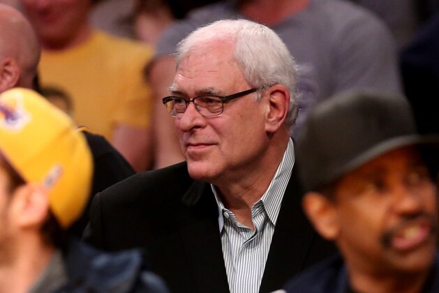 LOS ANGELES, CA - MARCH 12:   New York Knicks president Phil Jackson watches from the stands as his team plays the Los Angeles Lakers at Staples Center on March 12, 2015 in Los Angeles, California.   The Knicks won 101-94.  NOTE TO USER: User expressly acknowledges and agrees that, by downloading and or using this photograph, User is consenting to the terms and conditions of the Getty Images License Agreement.  (Photo by Stephen Dunn/Getty Images)