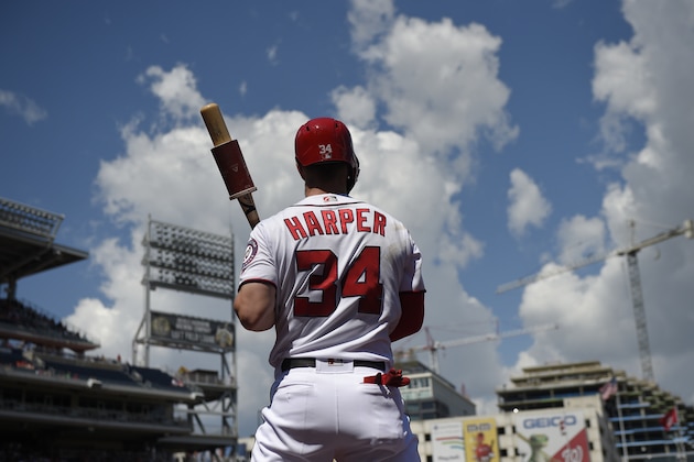 Washington Nationals' Bryce Harper stands on the on deck circle during the first inning of a baseball game against the St. Louis Cardinals, Monday, Sept. 3, 2018, in Washington. The Nationals won 4-3 in 10 innings. (AP Photo/Nick Wass) Washington Nationals' Bryce Harper stands on the on deck circle during the first inning of a baseball game against the St. Louis Cardinals, Monday, Sept. 3, 2018, in Washington. The Nationals won 4-3 in 10 innings. (AP Photo/Nick Wass)