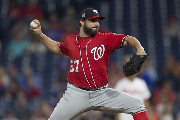 PHILADELPHIA, PA - SEPTEMBER 11: Tanner Roark #57 of the Washington Nationals throws a pitch in the bottom of the first inning against the Philadelphia Phillies in game two of the doubleheader at Citizens Bank Park on September 11, 2018 in Philadelphia, Pennsylvania. (Photo by Mitchell Leff/Getty Images)