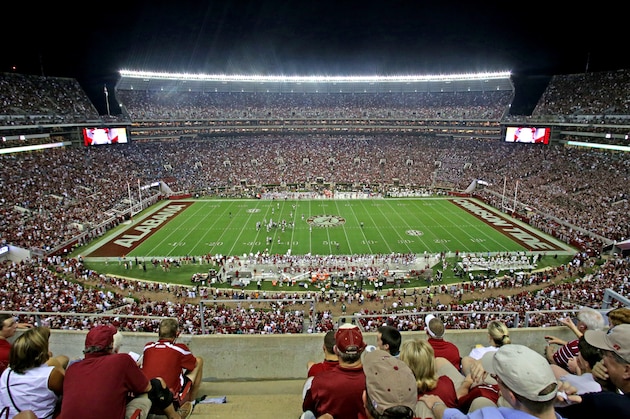 Wide view of Bryant Denny stadium during the second half of an NCAA college football game between Alabama and Mississippi, Saturday, Sept. 19, 2015, in Tuscaloosa, Ala. (AP Photo/Butch Dill)