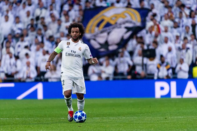 MADRID, SPAIN - DECEMBER 12: Marcelo, #12 of Real Madrid in action during the Group G match of the UEFA Champions League between Real Madrid and CSKA Moskva at Santiago Bernabeu on December 12, 2018 in Madrid, Spain. (Photo by Sonia Canada/Getty Images)