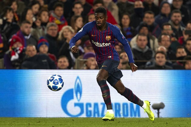 BARCELONA, SPAIN - DECEMBER 11: Ousmane Dembele of Barcelona runs with the ball during the UEFA Champions League Group B match between FC Barcelona and Tottenham Hotspur at Camp Nou on December 11, 2018 in Barcelona, Spain. (Photo by Quality Sport Images/Getty Images)