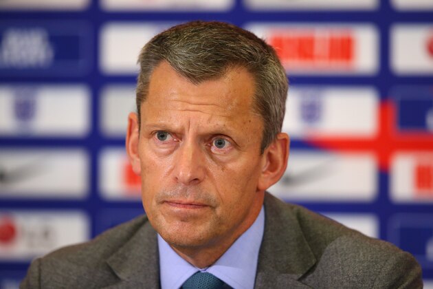BURTON-UPON-TRENT, ENGLAND - OCTOBER 04:  Martin Glenn the FA chief executive faces the media to announce that Gareth Southgate the manager of England has signed a new contract that will see him stay as manager through to 2022 during an England squad announcement at St Georges Park on October 4, 2018 in Burton-upon-Trent, England.  (Photo by Alex Livesey/Getty Images)