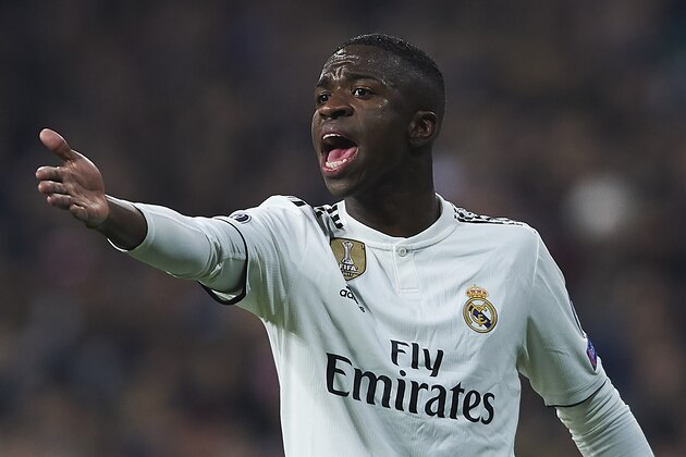 MADRID, SPAIN - DECEMBER 12: Vinicius Junior of Real Madrid reacts during the UEFA Champions League Group G match between Real Madrid  and CSKA Moscow at Bernabeu on December 12, 2018 in Madrid, Spain. (Photo by Quality Sport Images/Getty Images)