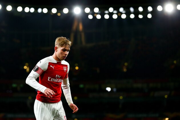 LONDON, ENGLAND - NOVEMBER 08: Emile Smith Rowe of Arsenal during the UEFA Europa League Group E match between Arsenal and Sporting CP at Emirates Stadium on November 8, 2018 in London, United Kingdom. (Photo by Robbie Jay Barratt - AMA/Getty Images)