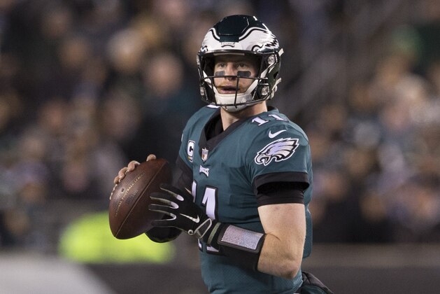 PHILADELPHIA, PA - DECEMBER 03: Carson Wentz #11 of the Philadelphia Eagles looks to pass the ball against the Washington Redskins at Lincoln Financial Field on December 3, 2018 in Philadelphia, Pennsylvania. (Photo by Mitchell Leff/Getty Images)