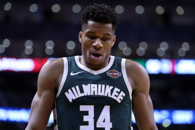 TORONTO, ON - DECEMBER 9:  Giannis Antetokounmpo #34 of the Milwaukee Bucks during an NBA game against the Toronto Raptors at Scotiabank Arena on December 9, 2018 in Toronto, Canada.  NOTE TO USER: User expressly acknowledges and agrees that, by downloading and or using this photograph, User is consenting to the terms and conditions of the Getty Images License Agreement.  (Photo by Vaughn Ridley/Getty Images)
