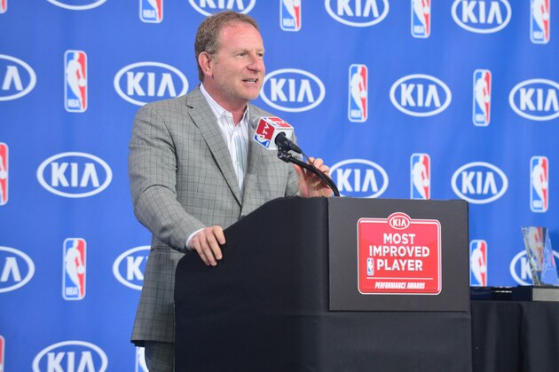 PHOENIX, AZ - APRIL 23: Robert G. Sarver Managing Partner for the Phoenix Suns speaks at the press conference where Goran Dragic is awarded the KIA NBA Most Improved Player Award on April 23, 2014 at U.S. Airways Center in Phoenix, Arizona. NOTE TO USER: User expressly acknowledges and agrees that, by downloading and or using this photograph, user is consenting to the terms and conditions of the Getty Images License Agreement. Mandatory Copyright Notice: Copyright 2014 NBAE (Photo by Barry Gossage/NBAE via Getty Images)