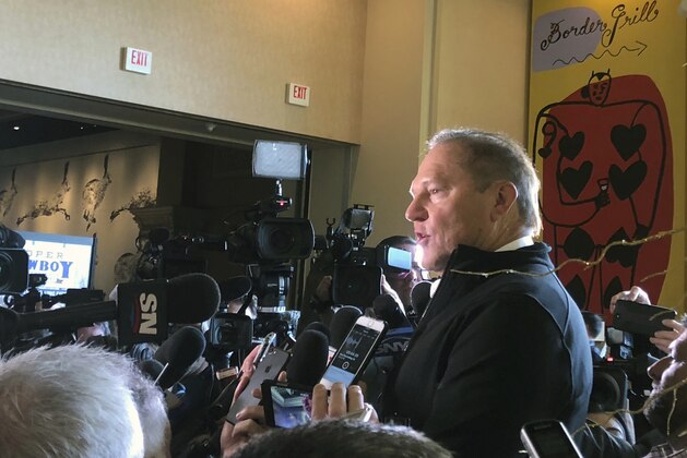 Baseball agent Scott Boras speaks to the media during the Major League Baseball winter meetings in Las Vegas, Wednesday, Dec. 12, 2018.  Boras represents star free agent Bryce Harper and many other big names in the game. (AP Photo/Janie McCauley)