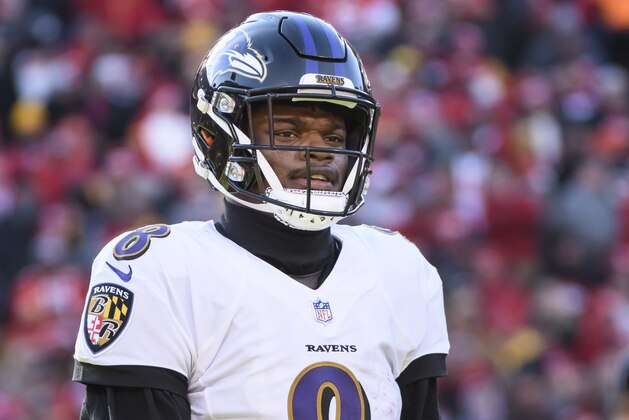 Baltimore Ravens quarterback Lamar Jackson (8) during an NFL football game against the Kansas City Chiefs in Kansas City, Mo., Sunday, Dec. 9, 2018. (AP Photo/Reed Hoffmann)