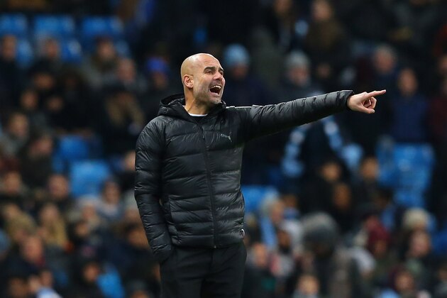 MANCHESTER, ENGLAND - DECEMBER 12:  Pep Guardiola the manager of Manchester City gives instructions during the UEFA Champions League Group F match between Manchester City and TSG 1899 Hoffenheim at Etihad Stadium on December 12, 2018 in Manchester, United Kingdom.  (Photo by Alex Livesey - Danehouse/Getty Images)