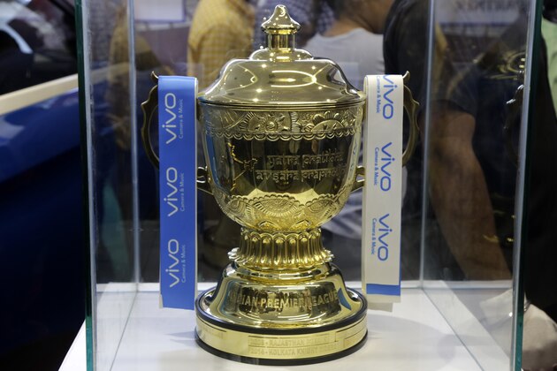 The trophy for the VIVO Indian Premier League 2018 edition is displayed after its unveiling at a function in Kolkata, India, Thursday, April 5, 2018. The VIVO IPL T20 format cricket tournament is scheduled to start on April 7 and continue till May 27. (AP Photo/Bikas Das)