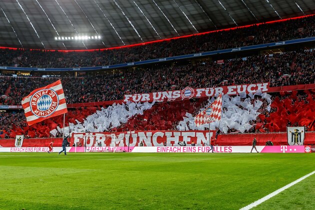 MUNICH, GERMANY - DECEMBER 08: Supporters of Bayern Muenchen shows a Choreo during the Bundesliga match between FC Bayern Muenchen and 1. FC Nuernberg at Allianz Arena on December 8, 2018 in Munich, Germany. (Photo by TF-Images/TF-Images via Getty Images)