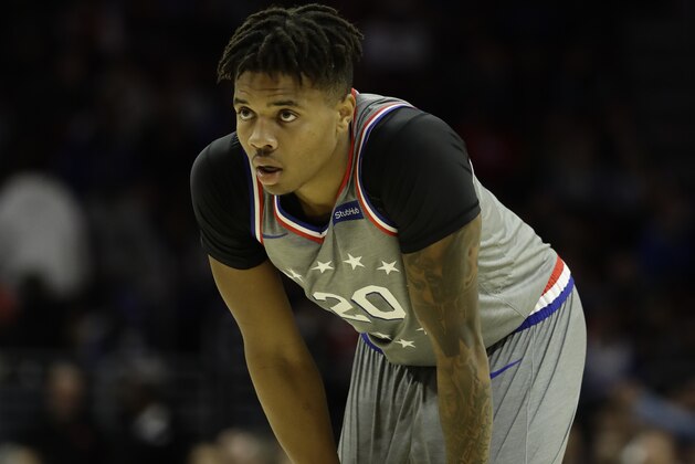 Philadelphia 76ers' Markelle Fultz in a action during an NBA basketball game against the Charlotte Hornets, Friday, Nov. 9, 2018, in Philadelphia. (AP Photo/Matt Slocum)