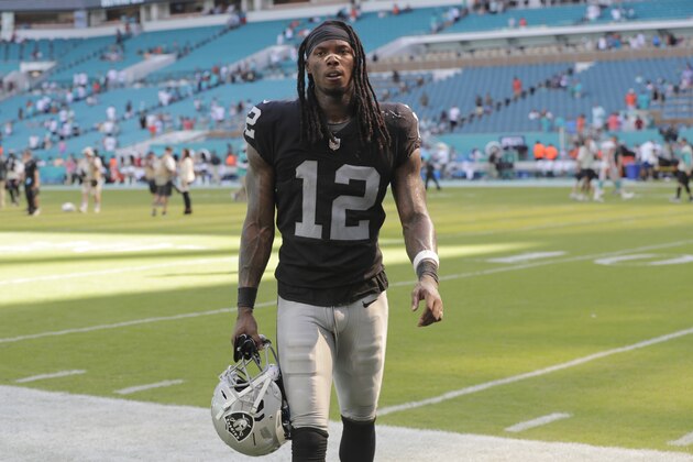 Oakland Raiders wide receiver Martavis Bryant walks off the field after an NFL football game against the Miami Dolphins, Sunday, Sept. 23, 2018 in Miami Gardens, Fla. The Dolphins defeated the Raiders 28-20. (AP Photo/Lynne Sladky)