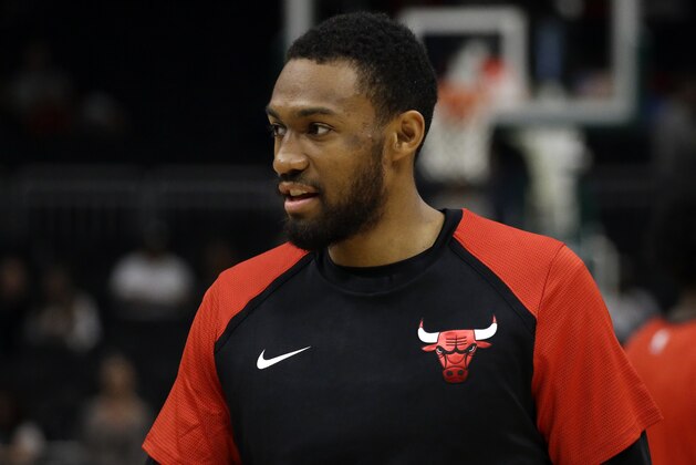 Chicago Bulls' Jabari Parker before a preseason NBA basketball game against the Milwaukee Bucks Wednesday, Oct. 3, 2018, in Milwaukee. (AP Photo/Aaron Gash)