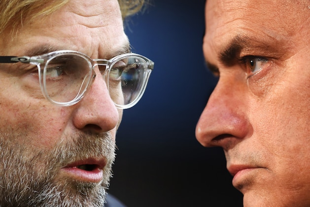 FILE PHOTO (EDITORS NOTE: COMPOSITE OF IMAGES - Image numbers 884421016,1065476010- GRADIENT ADDED) In this composite image a comparison has been made between Jurgen Klopp, Manager of Liverpool (L) and Jose Mourinho, manager of Manchester United.  Liverpool and Manchester United meet in a Premier League  match on December 16, 2018 at Anfield in Liverpool,England. ***LEFT IMAGE*** BRIGHTON, ENGLAND - DECEMBER 02: Jurgen Klopp, Manager of Liverpool looks on prior to the Premier League match between Brighton and Hove Albion and Liverpool at Amex Stadium on December 2, 2017 in Brighton, England. (Photo by Dan Istitene/Getty Images) ***RIGHT IMAGE*** MANCHESTER, ENGLAND - NOVEMBER 26: Jose Mourinho, manager of Manchester United looks on during a press conference at Old Trafford on November 26, 2018 in Manchester, England. (Photo by Nathan Stirk/Getty Images)