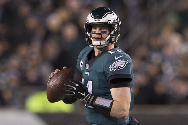 PHILADELPHIA, PA - DECEMBER 03: Carson Wentz #11 of the Philadelphia Eagles looks to pass the ball against the Washington Redskins at Lincoln Financial Field on December 3, 2018 in Philadelphia, Pennsylvania. (Photo by Mitchell Leff/Getty Images)