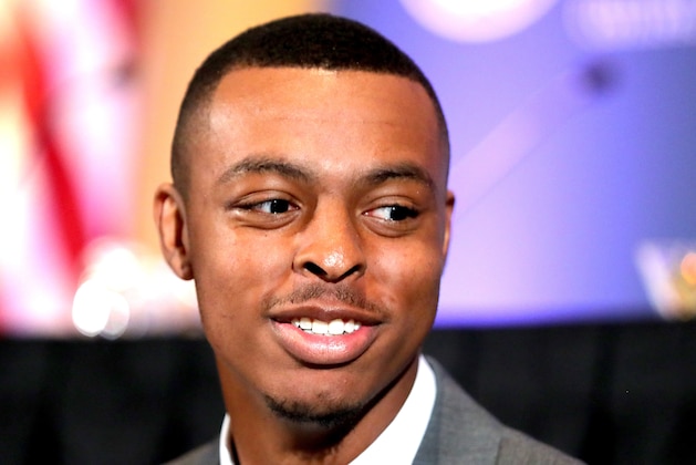 NEW YORK, NY - DECEMBER 05:  Lamar Raynard smiles after recieving his MEAC Offensive Player of the Year Award during the press conference for the 60th NFF Anual Awards Ceremony at New York Hilton Midtown on December 5, 2017 in New York City.  (Photo by Abbie Parr/Getty Images)